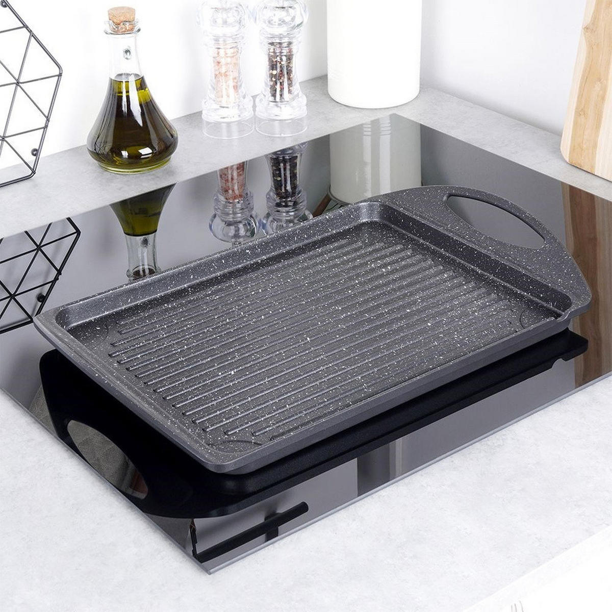 GRILLPLATTE Grande schwarz - Schwarz, Metall (42/27/5.5cm) - Orion 