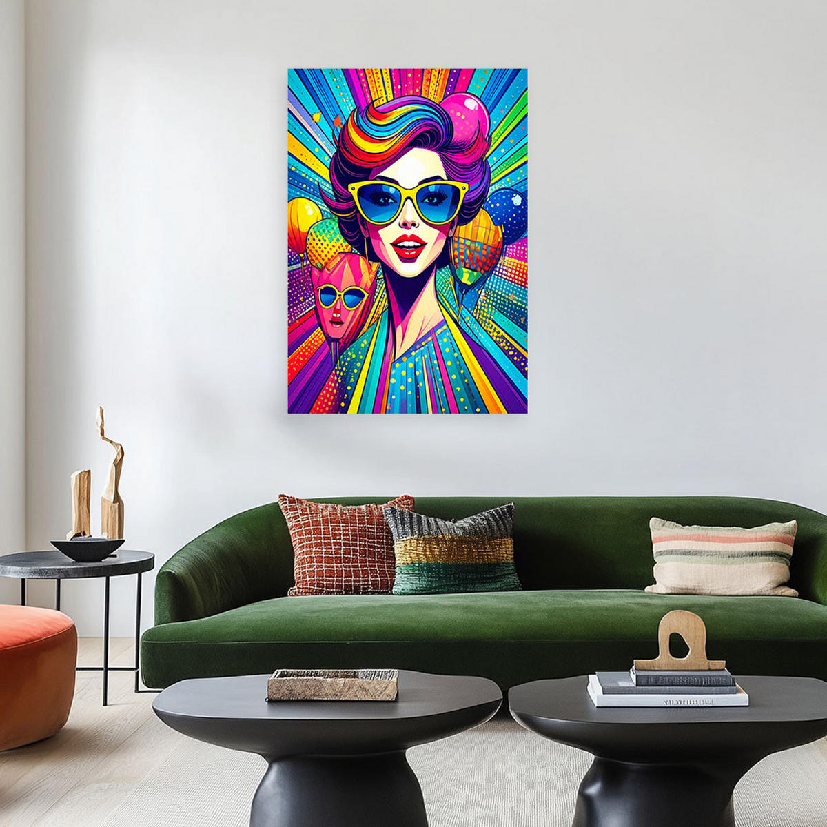 BILD auf Leinwand, Frau mit Brille im Pop-Art-Stil - Multicolor, Textil (40/60cm) - Feeby