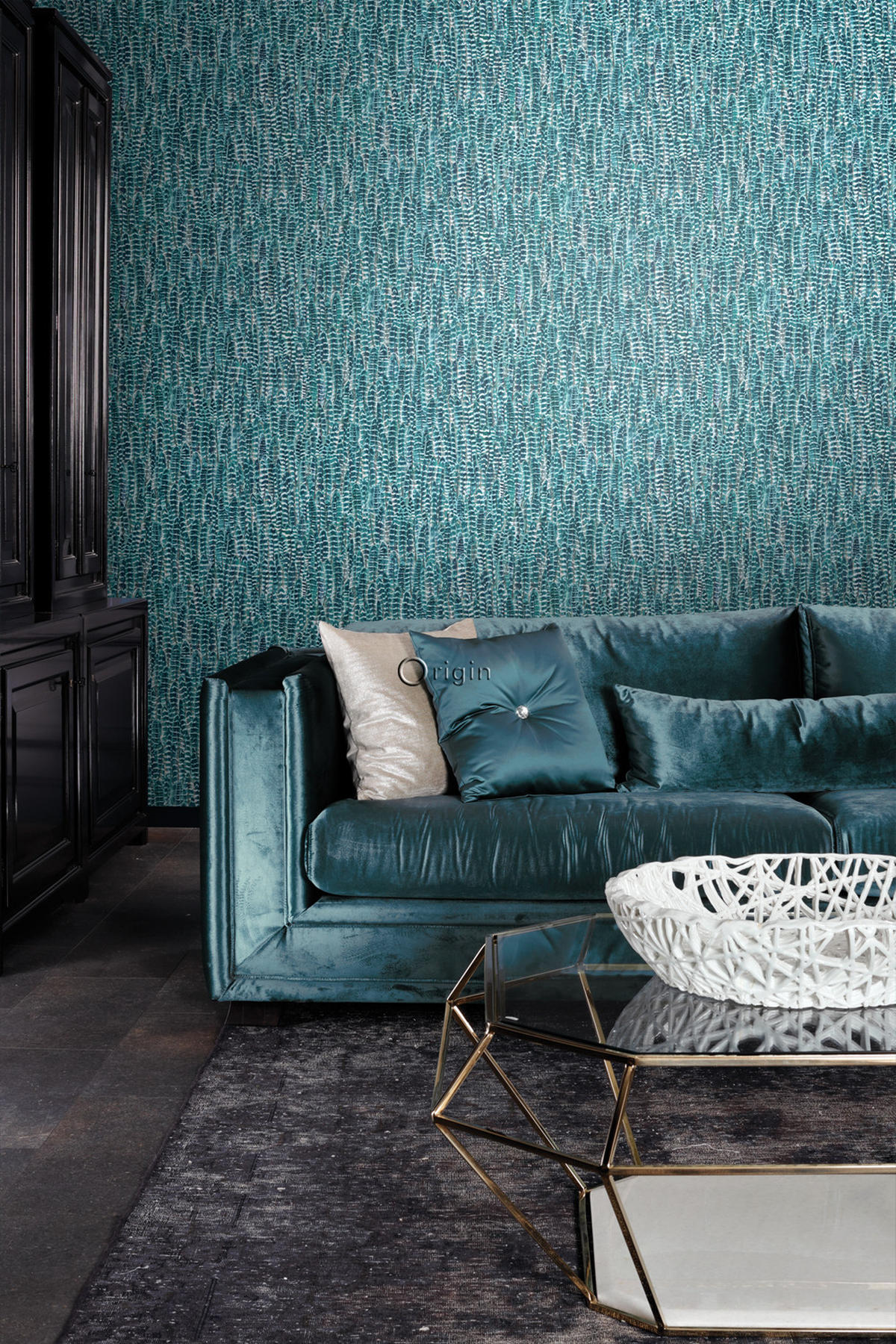 TAPETE Federn 53 cm x 10.05 m - Türkis, Papier (53/1000cm) - Origin Wallcoverings