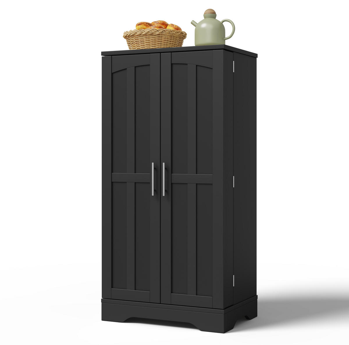 ANRICHTE Hochschrank 120/60/40 cm aus MDF mit LED-Sensorlicht und verstellbarem Regalboden Schwarz - Schwarz, Holzwerkstoff (60/120/40cm) - Modenvie