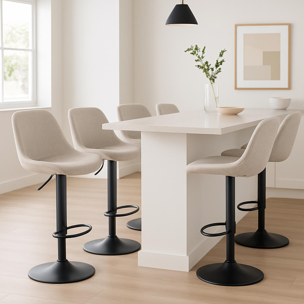 BARHOCKER 2er Set Lotus Stoff taupe - Schwarz/Grau, Textil/Metall (43/103/49cm) - TPFLiving