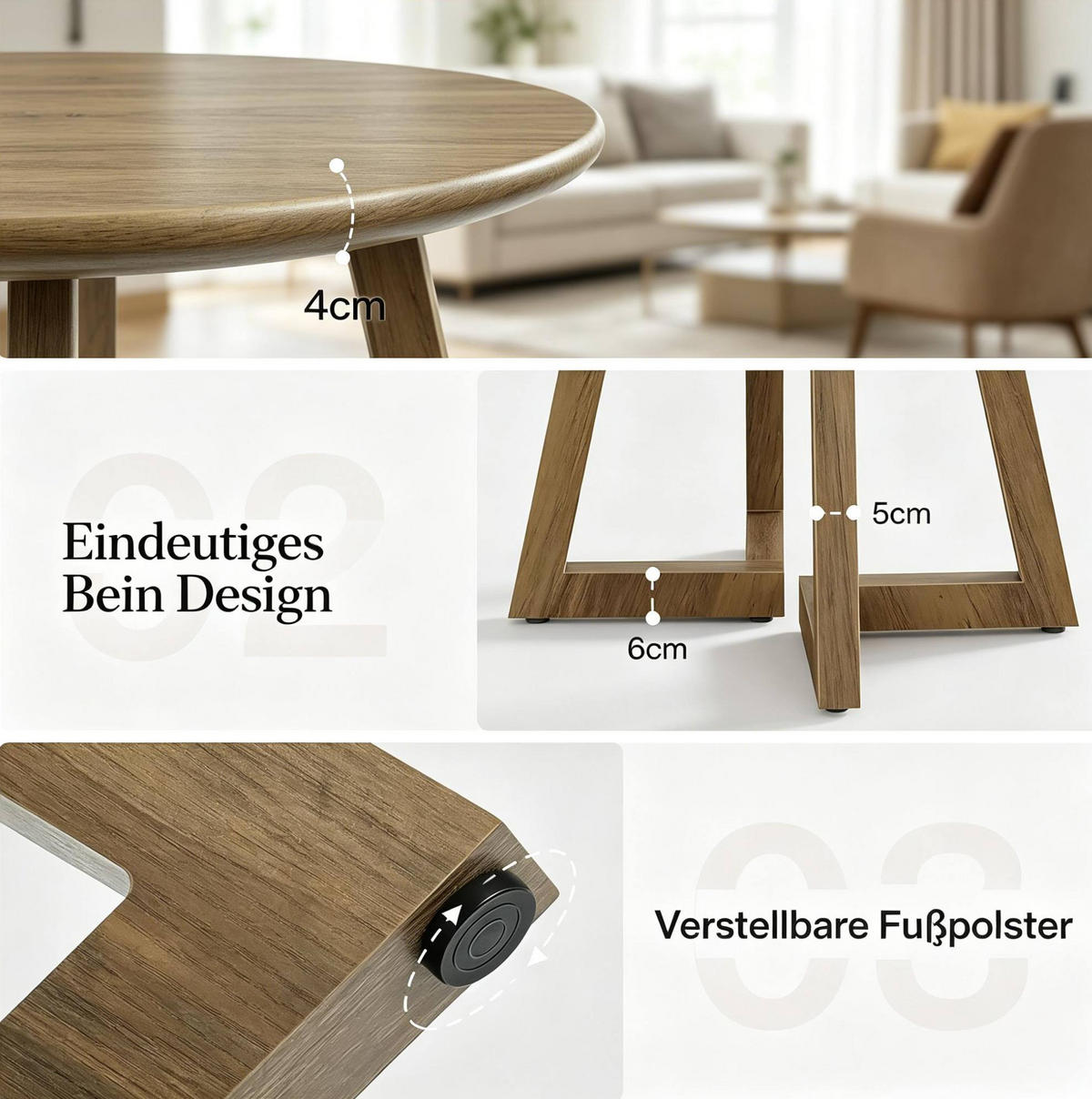 ESSTISCH 80/80/75 cm in Braun aus MDF, rund und platzsparend - Braun, Holzwerkstoff (80/80/75cm) - BEAOK
