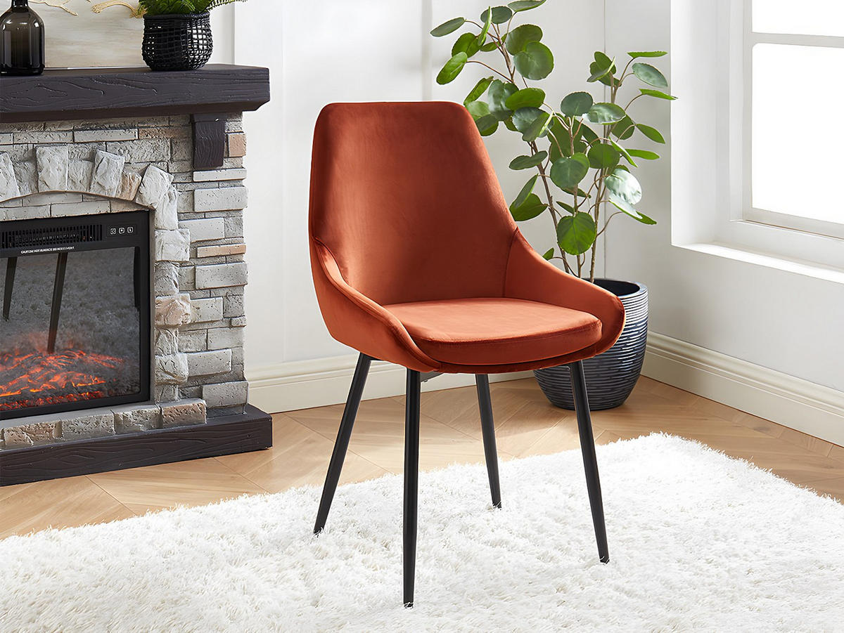 STUHL 6er-Set - Samt & Schwarzer Metall - Terracotta - MASURIE - Cognac, Textil (56/85.5/49cm) - Vente-Unique