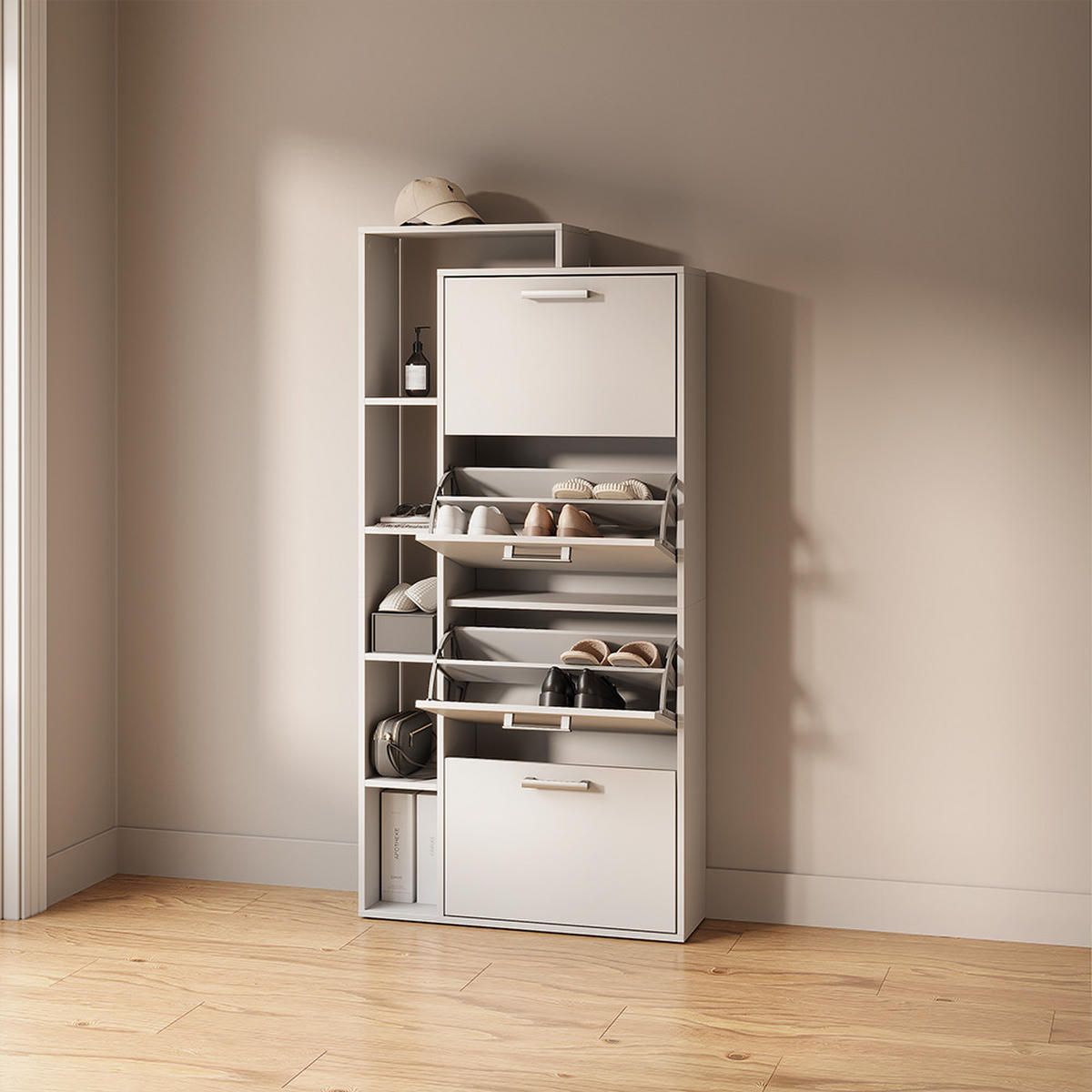 SCHUHKIPPER Ortello Weiß 80 x 166.1 cm mit 4 Fächern - Weiß, Holzwerkstoff (80/166.1/24.2cm) - Livinity®
