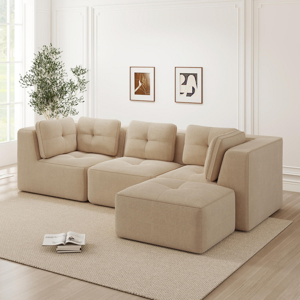 ECKSOFA 297/177/69 cm Beige aus Cord mit modularem Design und breiten Armlehnen - Beige, Textil (177/297cm) - OKWISH