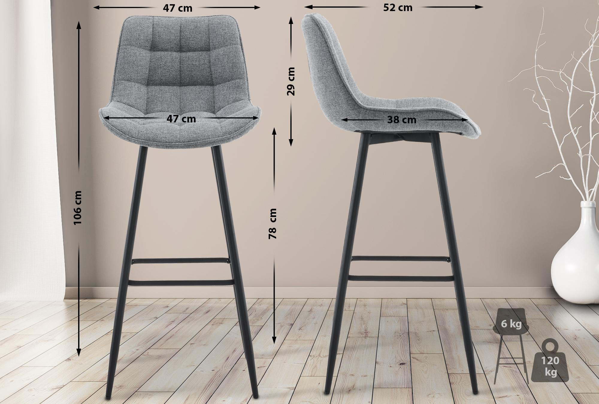 Thumbnail - CLP Barhocker, Grau, Textil, 47x106x52 cm, Esszimmer, Barmöbel, Barhocker