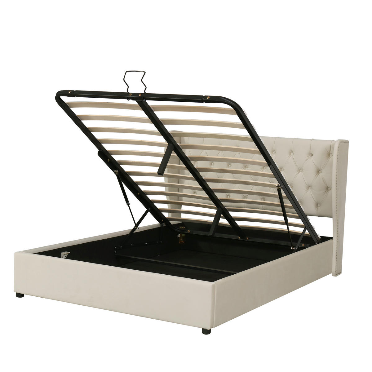 POLSTERBETT 160/200 cm beige mit hydraulischem Bettkasten und Samtbezug - Beige, Textil (160/200cm) - OKWISH