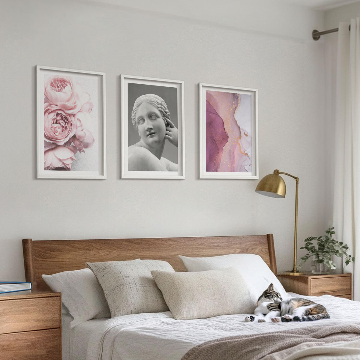 BILDER SET 3er Set - 40x60 cm Weißer Rahmen - Pfingstrosen abstrakte Frauenskulptur - Weiß, Kunststoff (40/60cm) - TULUP