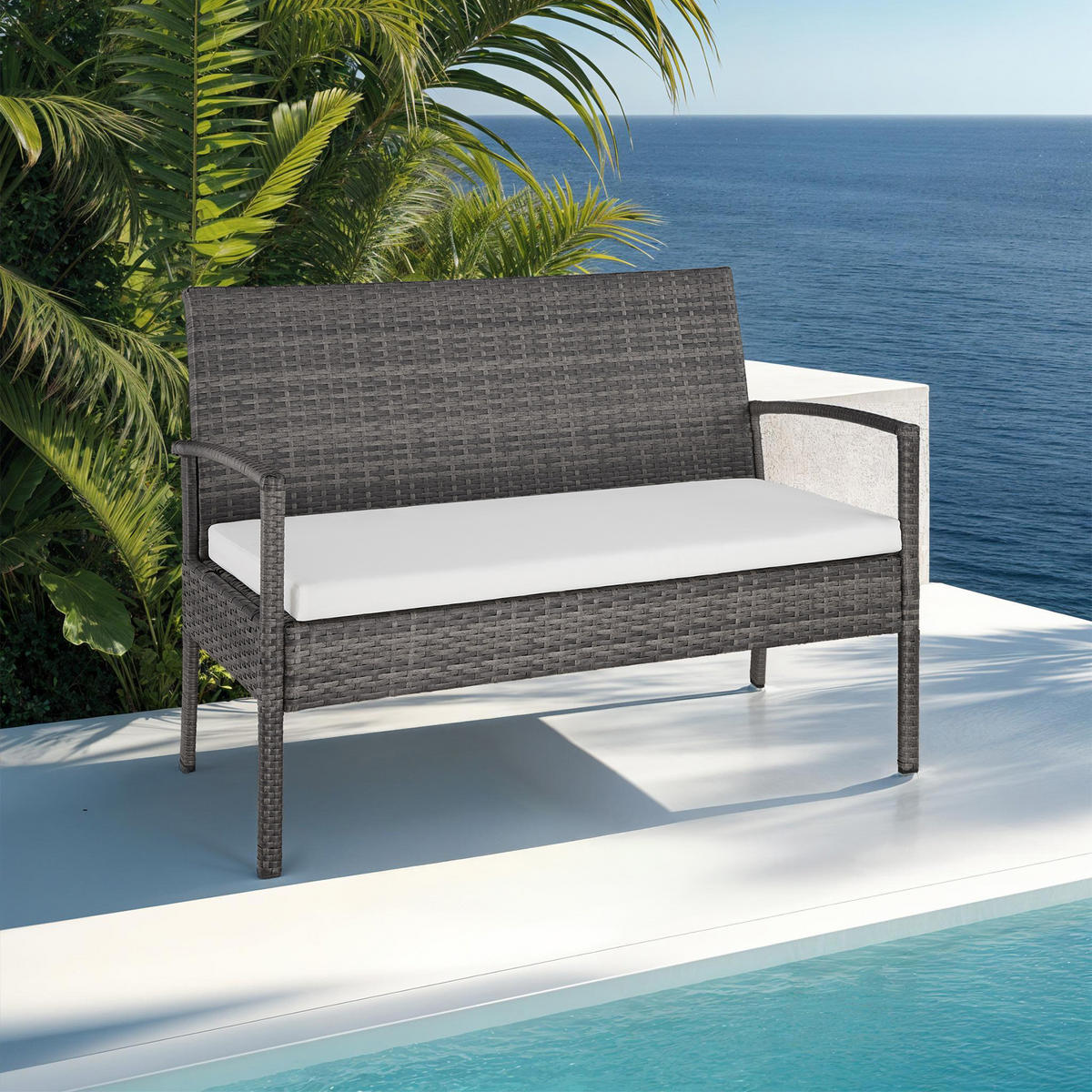 RATTAN SITZGRUPPE Sparta,schlanke Gestelle,grau - Grau, Kunststoff - tectake