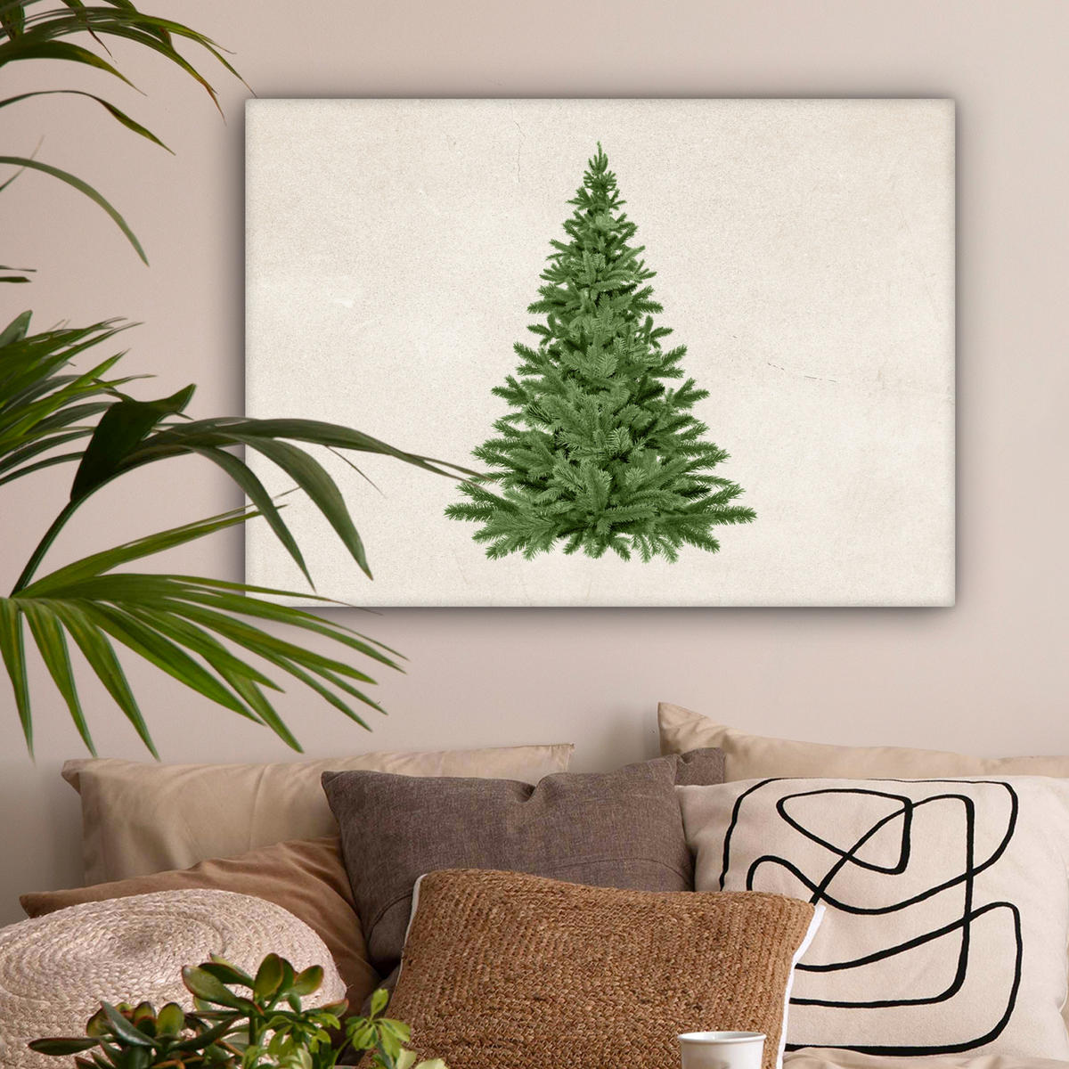 LEINWANDBILD Weihnachtsbaum - Grün - Weihnachten - Feiertage Wandbilder 80x60 cm - Olivgrün, Textil (80/60cm) - MuchoWow