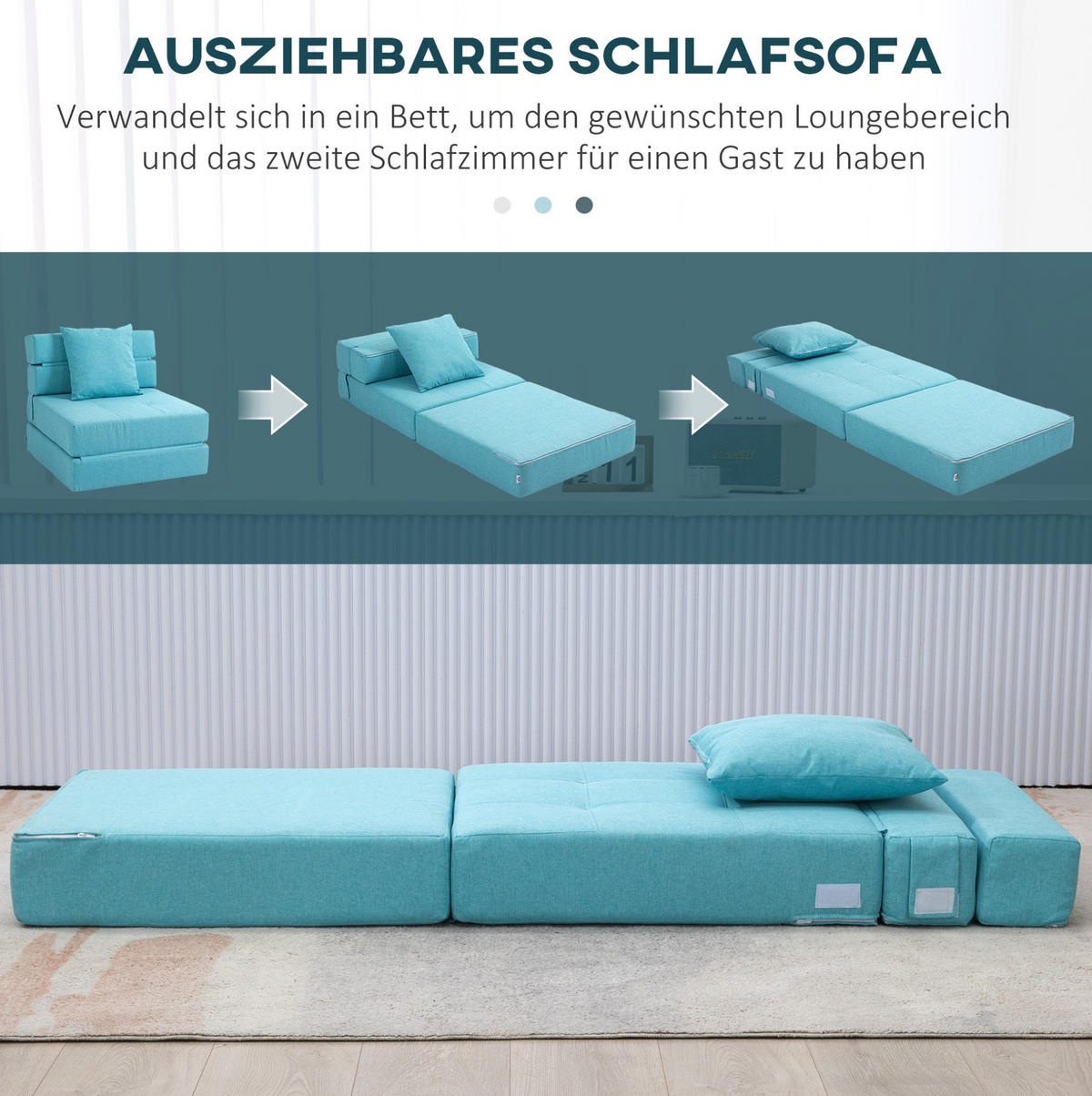 SCHLAFSESSEL 70/70/61 cm mit Liegefläche 70/174 cm – klappbar & platzsparend - Blau, Textil (70/61/70cm) - BEAOK