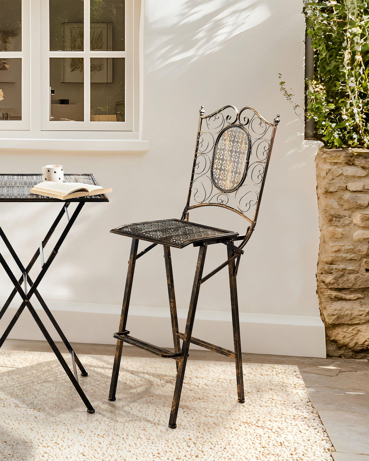 GARTEN-BARHOCKER Schwarz Bormio - Schwarz, Metall (38/122/44cm) - Beliani