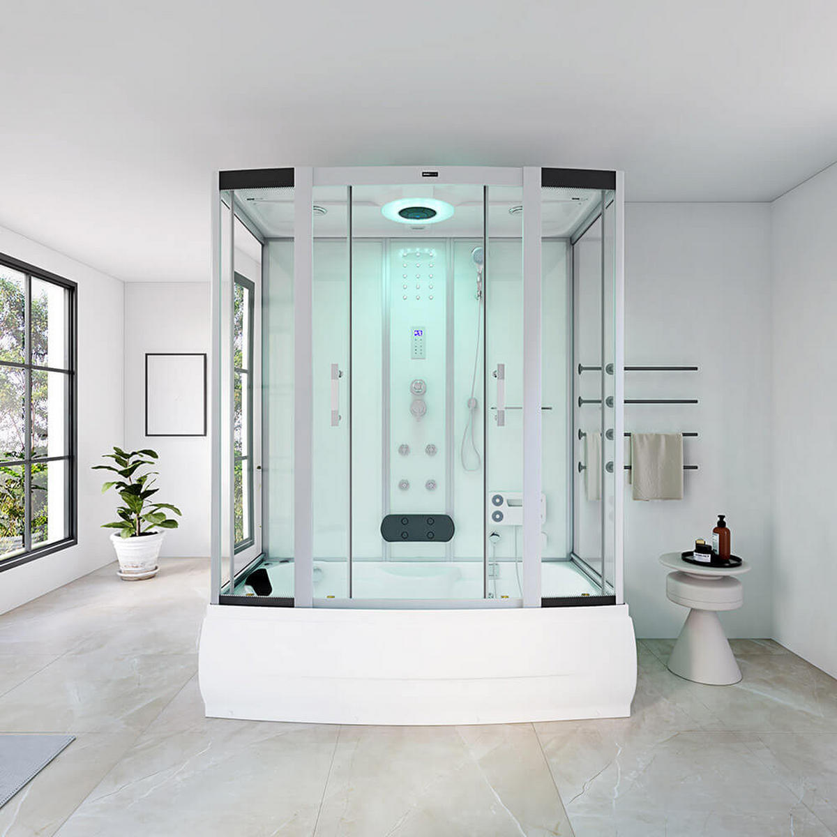 DAMPFDUSCHE DIAMOND - Weiß, 170 x 90 cm - Weiß, Glas (90cm) - Home Deluxe