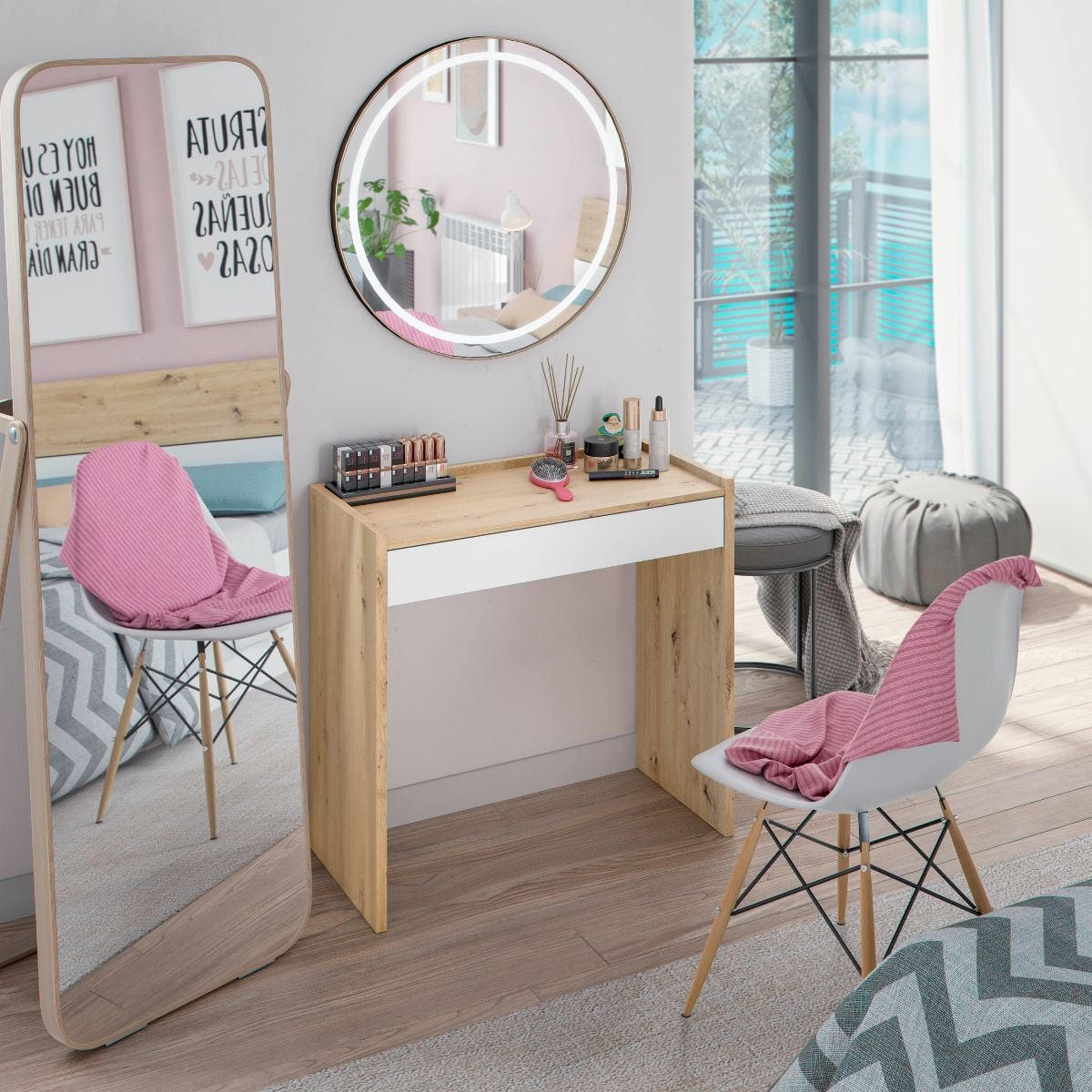 SCHREIBTISCH mit 1 Schublade Noa - L82 cm - Eschefarben, Holzwerkstoff (82/40/77cm) - Calicosy