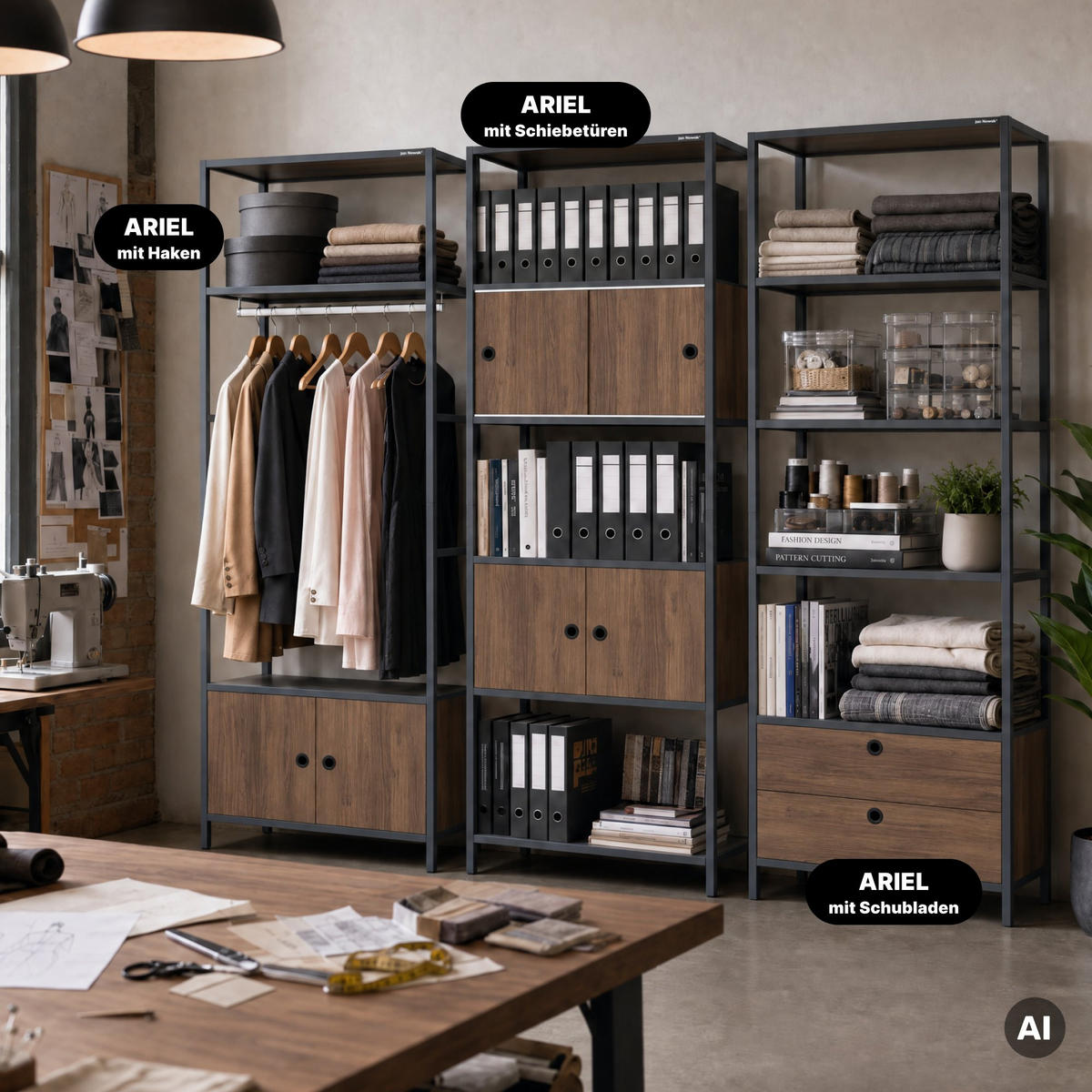 REGAL ARIEL 80 × 220 × 40 cm - Anthrazit/Nussbaumfarben, Metall (80/220/40cm) - Jan Nowak