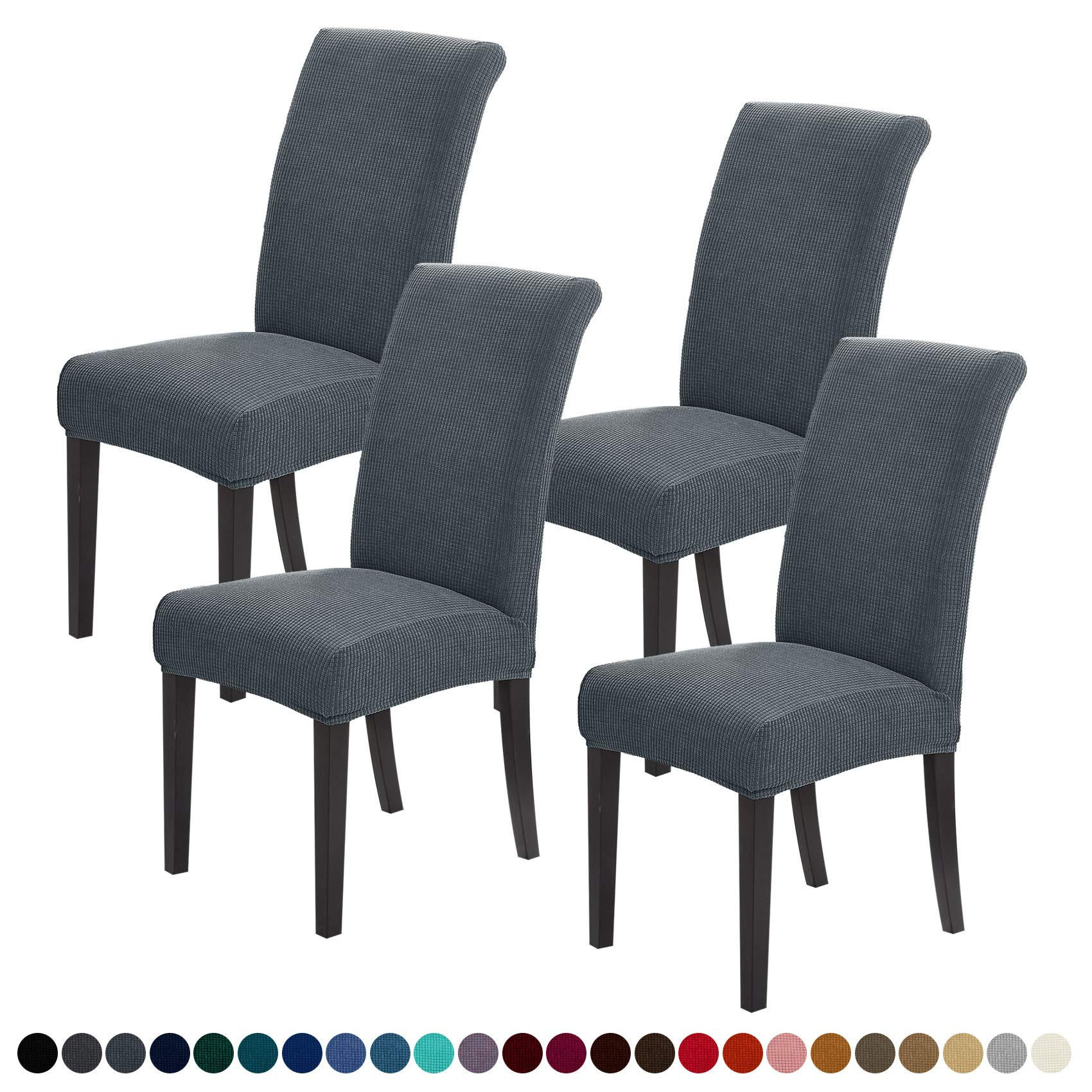 STUHLHUSSE wasserdichte Stretch-Jacquard Dunkelgrau 4er-Set - Dunkelgrau, Textil (38/47cm) - Kaket