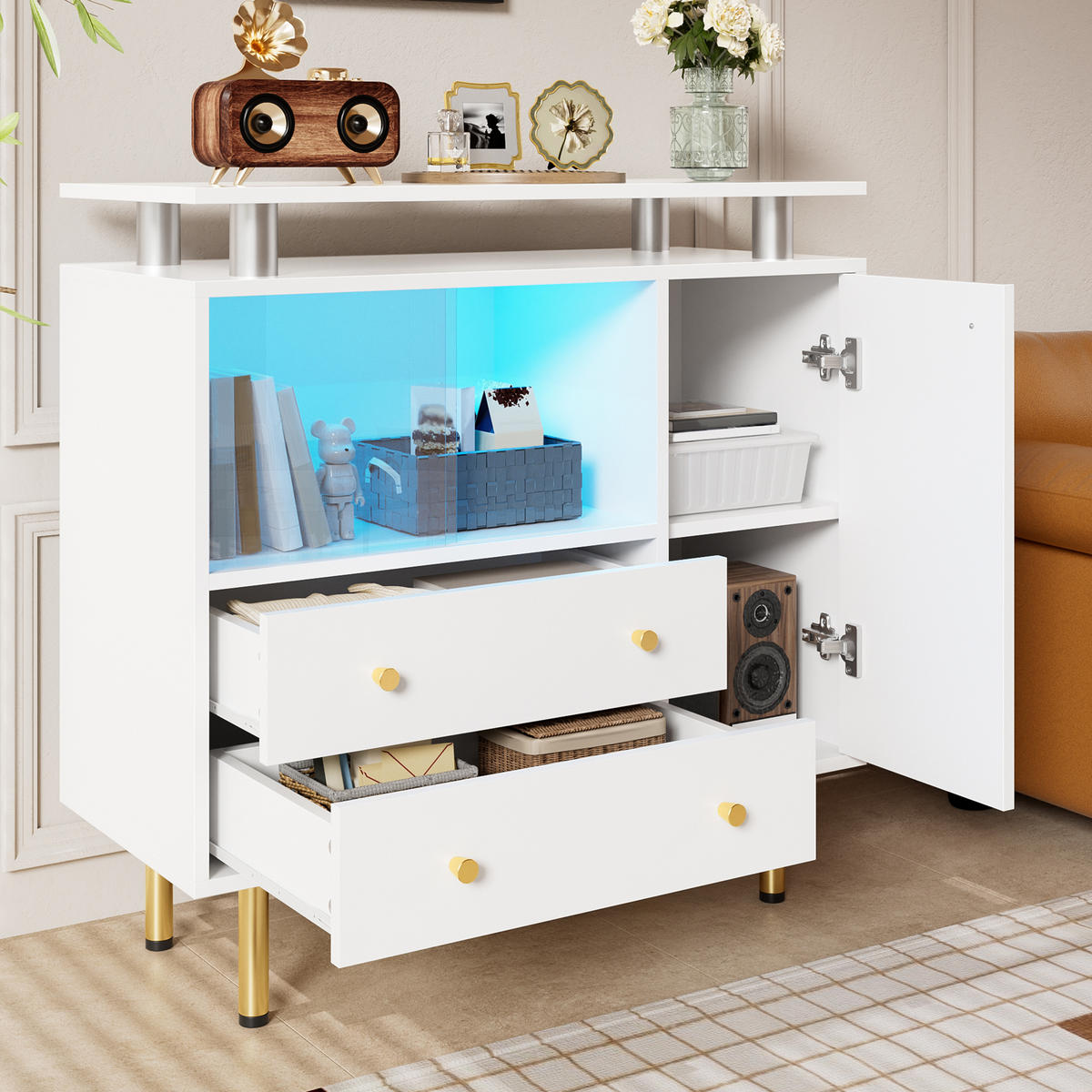 SIDEBOARD Weiß 80/35/80 cm - Weiß, Glas (80/80/35cm) - PANGIVO