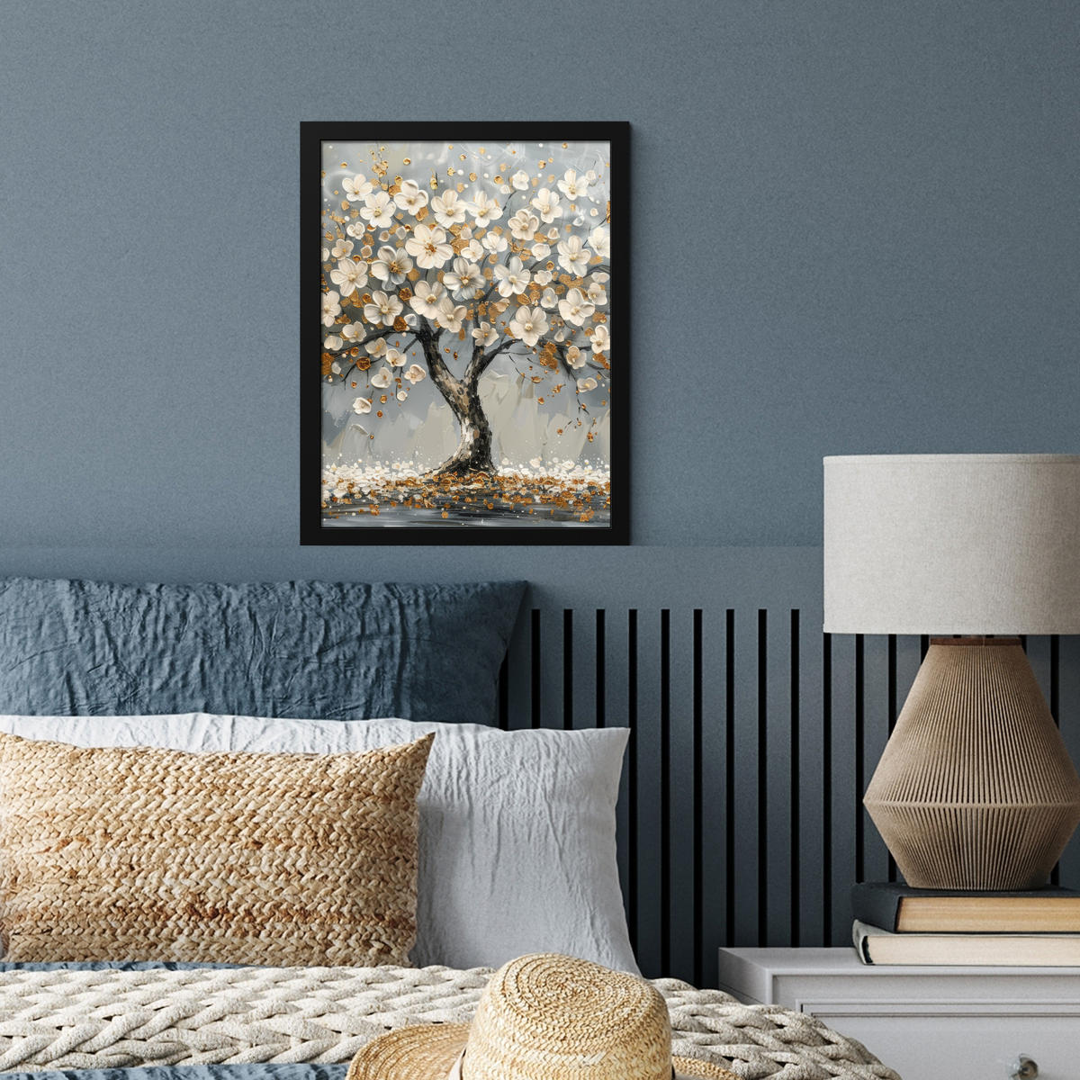 GERAHMTES BILD Baum - Blumen - Weiß - Natur - Kunst 30x40 cm - Weiß, Papier (30/40cm) - MuchoWow
