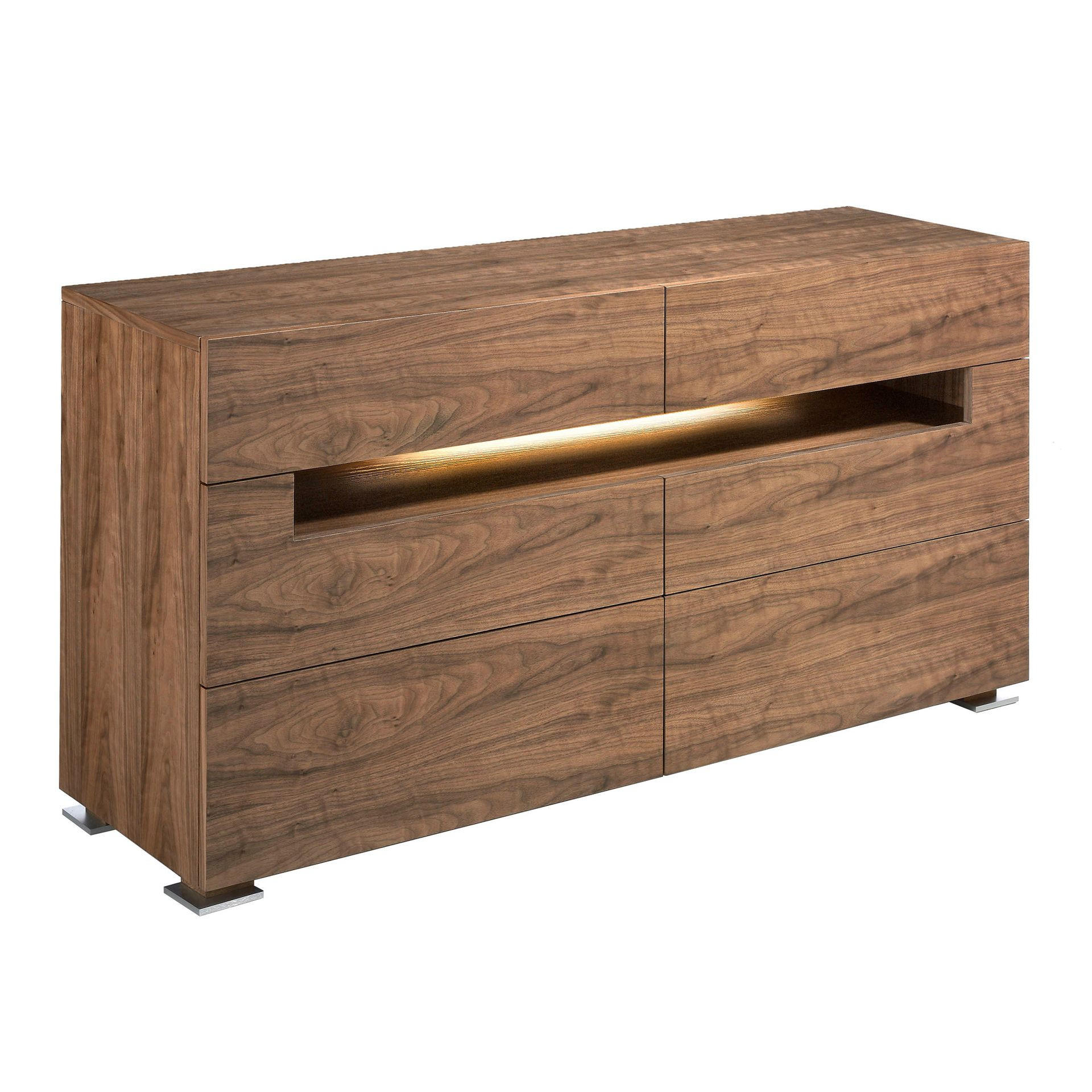 SIDEBOARD Sideboard Nussbaum und polierter Stahl mit Innenbeleuchtung 140/43/71 cm - Edelstahlfarben/Walnussfarben, Holz/Metall (140/71/43cm) - ANGEL CERDA