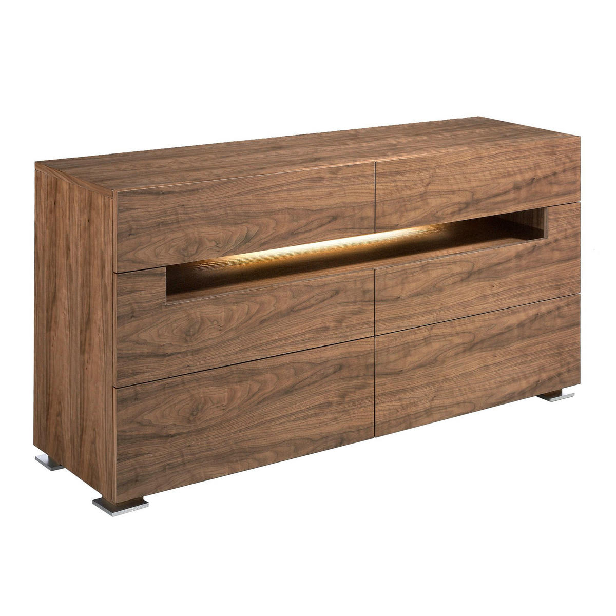 SIDEBOARD Sideboard Nussbaum und polierter Stahl mit Innenbeleuchtung 140/43/71 cm - Edelstahlfarben/Walnussfarben, Holz/Metall (140/71/43cm) - ANGEL CERDA