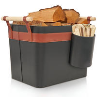 KAMINHOLZKORB LuxeLeather Duo 2er-Set veganes Leder mit ausreißsicheren Holzgriffen 50/40/35 cm - Schwarz, Kunststoff (40/35/50cm) - OAKAGE