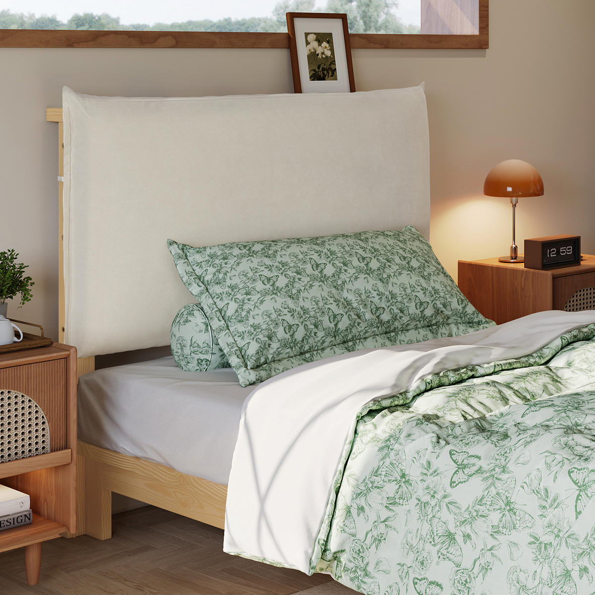 POLSTERBETT 90/200 cm natur aus Holz mit gepolsterter Rückenlehne - Naturfarben, Textil (90/200cm) - OKWISH