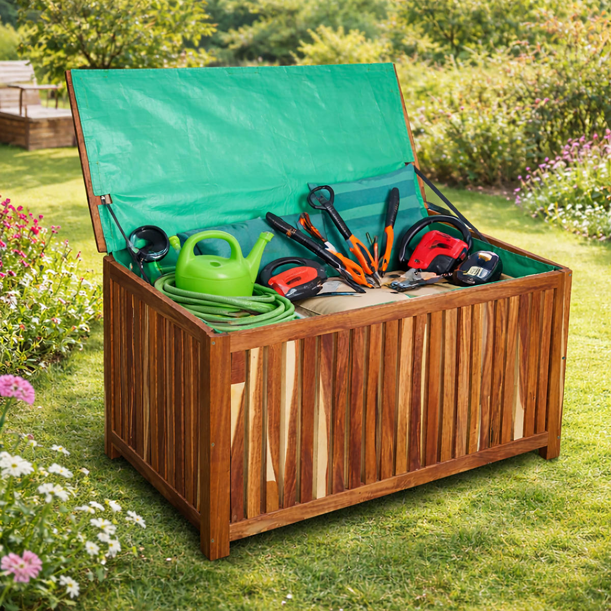 FÖRVARINGSLÅDA Natur akaciaträ lock - Ljusbrun, Trä/Plast (90/60/50cm) - Relaxdays