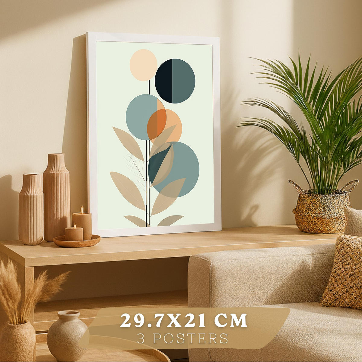 PLAKAT Sada 3 Abstraktní rostlina A3 Bílý rám - bílá, papír (29.7/1/42cm) - Nacnic
