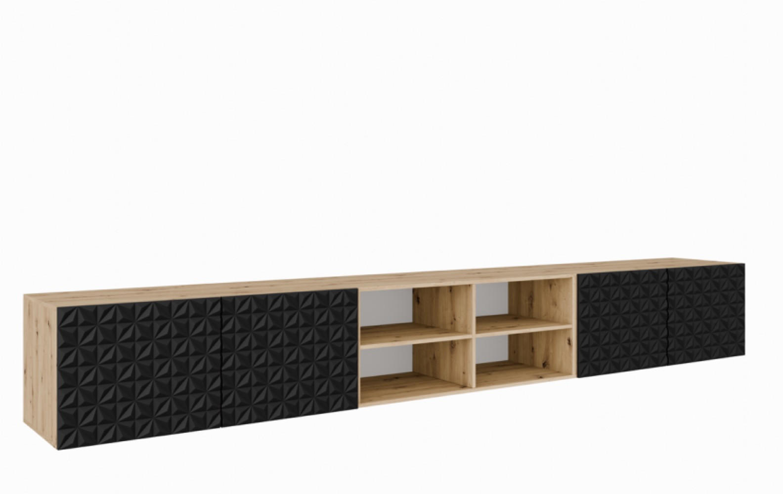 TV-LOWBOARD Schwarz ALI Offene Regale Dekorative Fronten 300 cm - Schwarz, Holzwerkstoff (300/41/40cm) - Sepro Meble