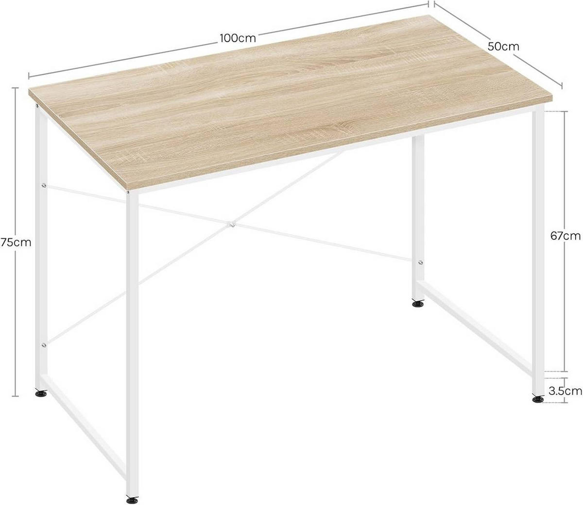 SCHREIBTISCH 100x50x75 cm, Helle Eiche - Eichefarben, Holzwerkstoff/Metall (50/100/75cm) - Woltu