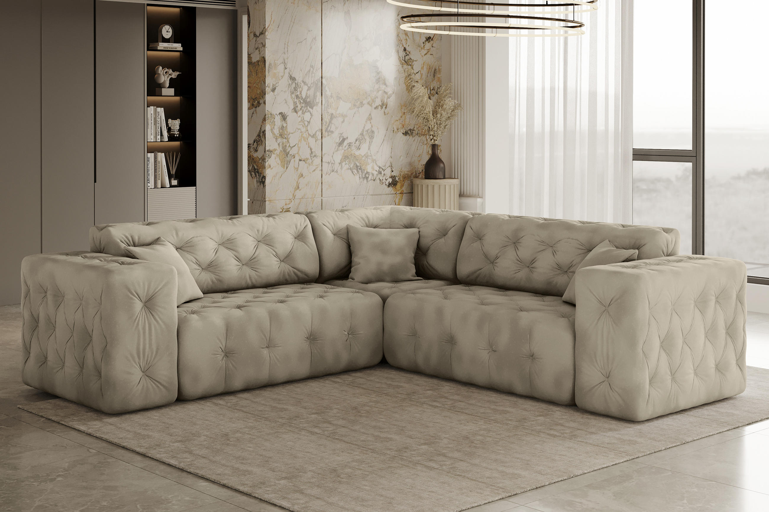 CORNER LUX, Gesteppt, Stoff Whisper, Creme - Creme, Holz/Textil (246/246cm) - Kaiser Möbel