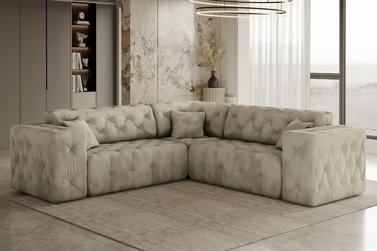 CORNER LUX, Gesteppt, Stoff Whisper, Creme - Creme, Holz/Textil (246/246cm) - Kaiser Möbel