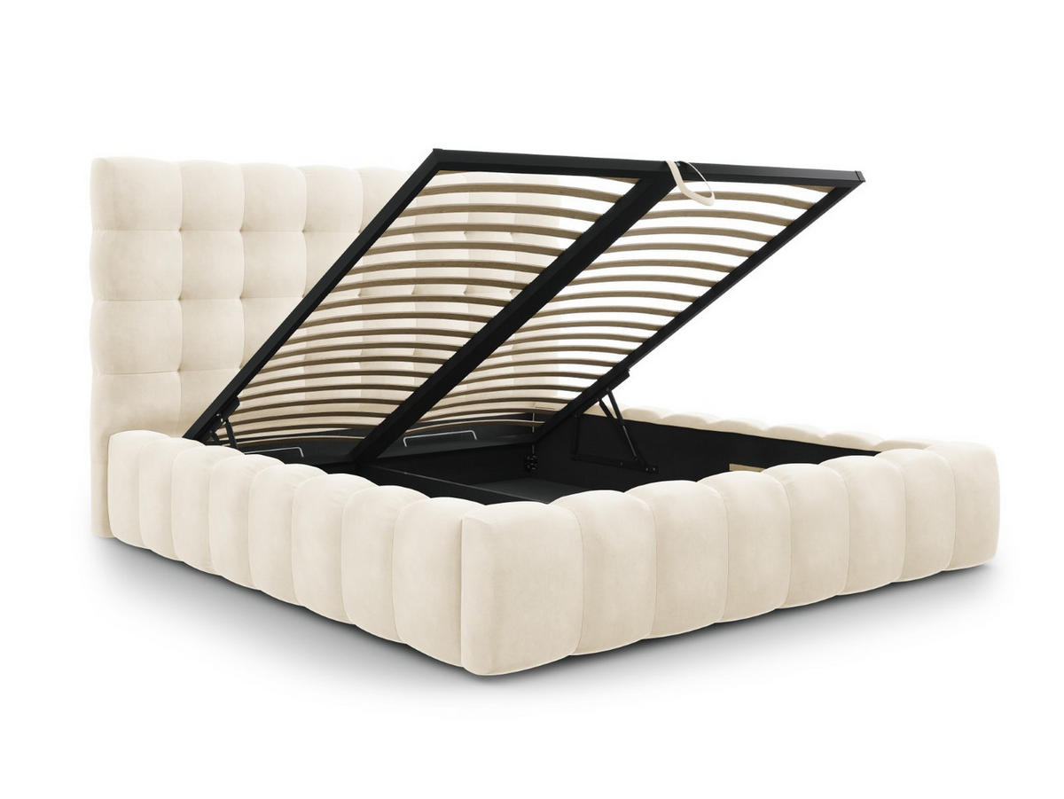 BETT mit Bettkasten und Kopfteil Mamaia aus Samt leichtes beige 180x200cm - Beige, Textil (180/200cm) - Micadoni