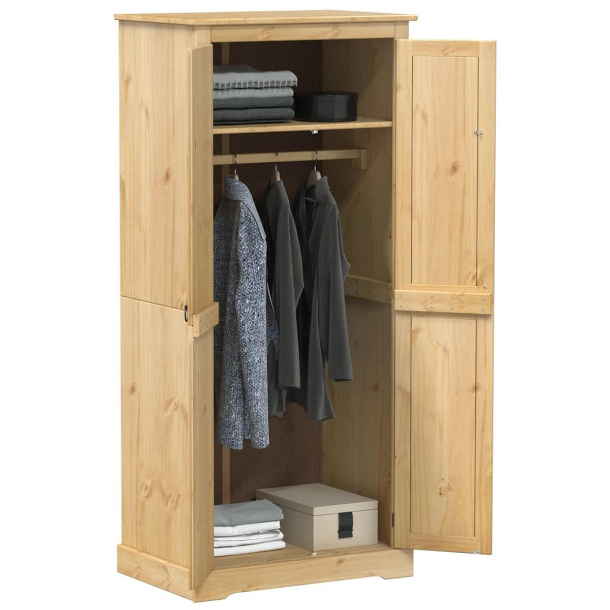 KLEIDERSCHRANK Corona 2-Türig 76/50/170 cm aus Massivholz Kiefer - Naturfarben, Holz (76/170/50cm) - vidaXL