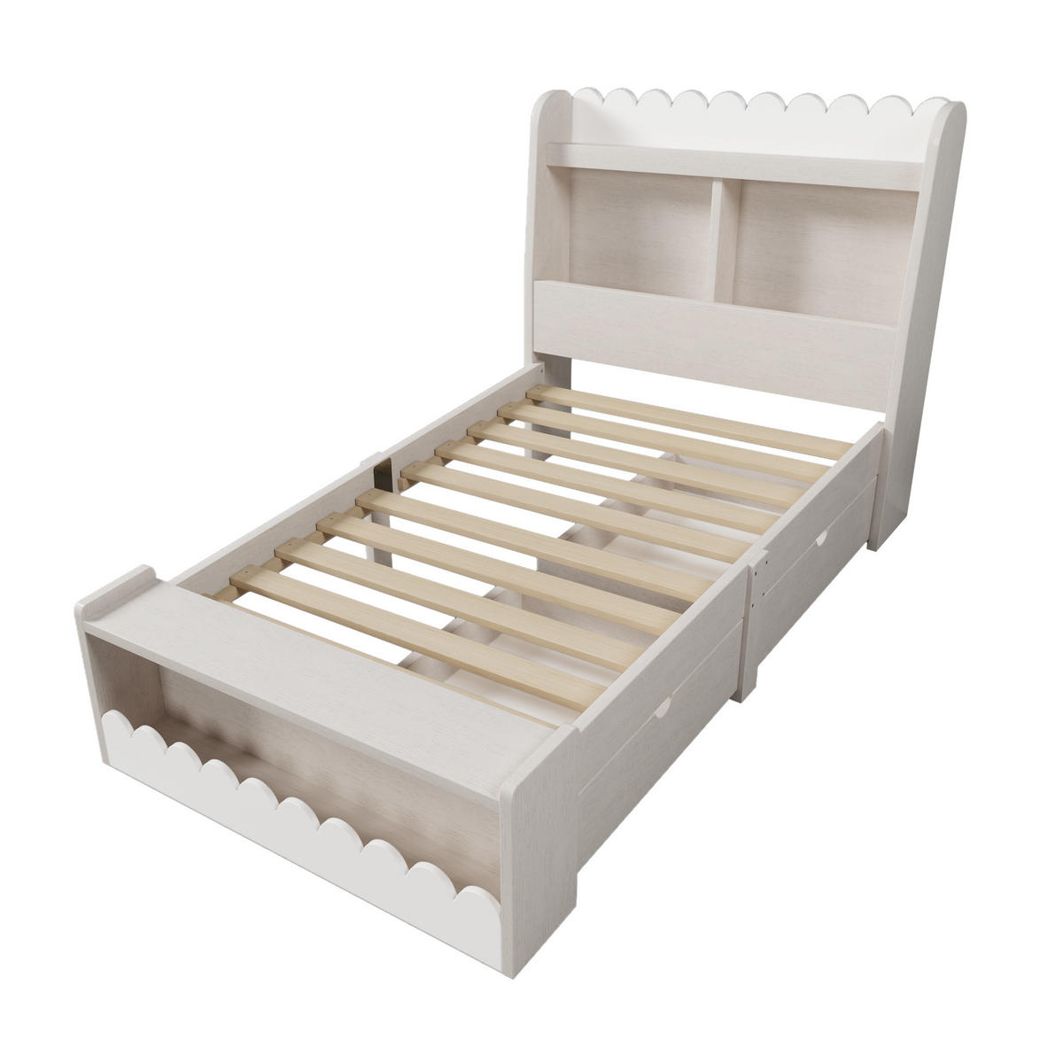 KINDERBETT aus Massivholz und MDF 90x200 cm Weiß/Eichefarben mit Schubladen und Stauraum - Beige, Holzwerkstoff (90/200cm) - IVMEU