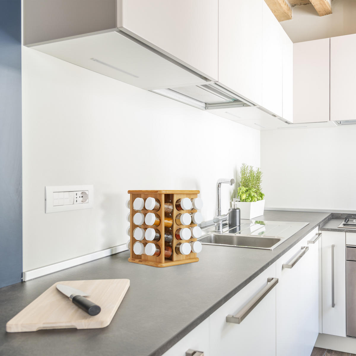 GEWÜRZKARUSSELL - Multicolor, Glas/Holz (25/28/25cm) - Relaxdays