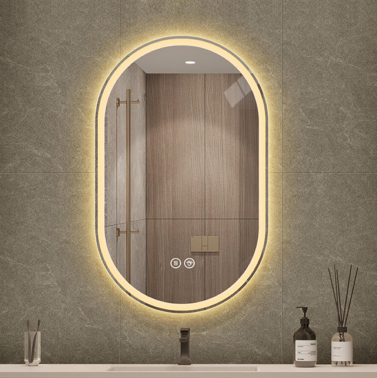 LED Badezimmerspiegel 90x60x3cm Silber, 3 Lichtfarben dimmbar mit Entspiegelungsfunktion - Silberfarben, Glas (3/90/60cm) - Modfu
