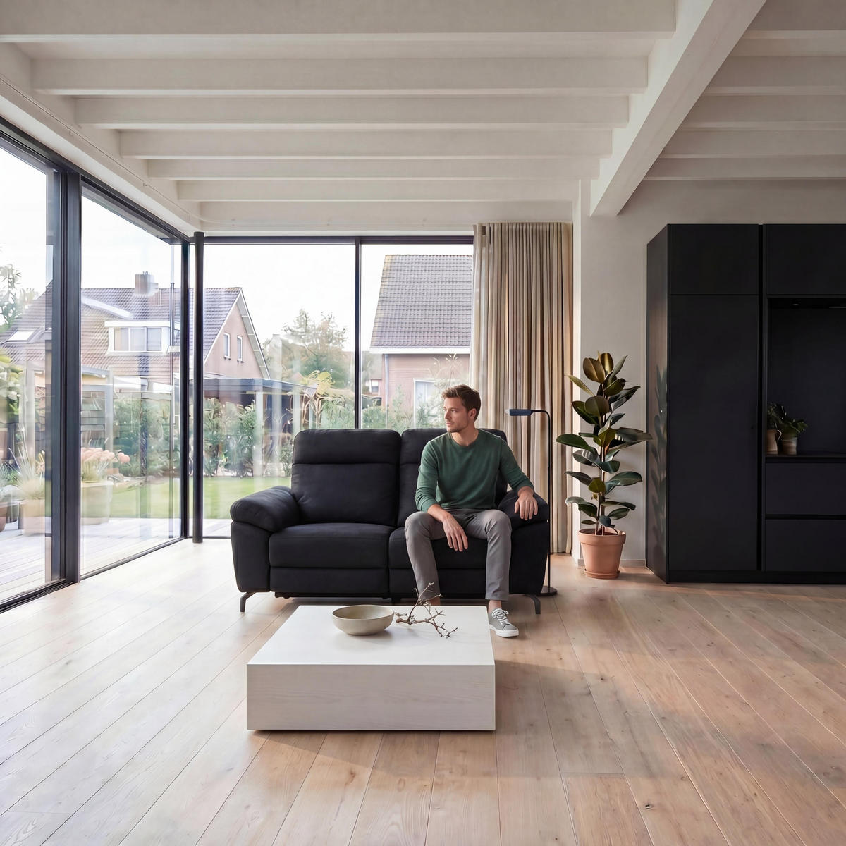 ZWEISITZER-SOFA Mikrofaser Schwarz - Schwarz, Leder/Metall (162/101/96cm) - Furnhouse