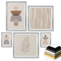 WANDBILDER 5er Set - 50x50 cm & 20x30 cm & 40x60 cm Silberner Rahmen - Abstrakte Formen braun beige - Silberfarben, Kunststoff (40/60cm) - ArtPrintCave