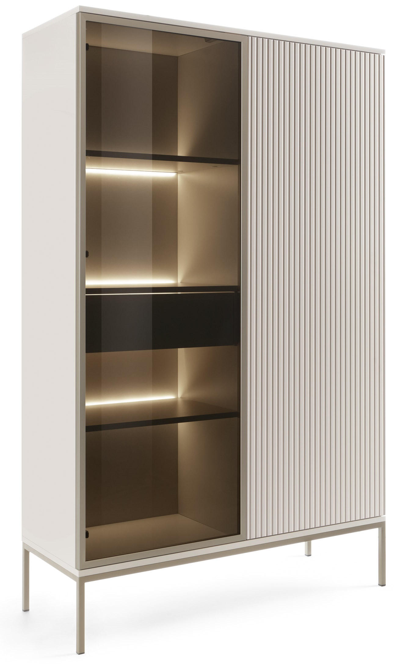 VITRINENSCHRANK 160 cm Haller, Led, Schubladen, Kaschmir - Beige, Holz (104/166/39cm) - Emporius
