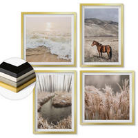 WANDBILDER 4er Set - 50x50 cm & 40x60 cm Goldrahmen - Pferdelandschaft Seegraswald - Goldfarben, Kunststoff (50/50cm) - ArtPrintCave