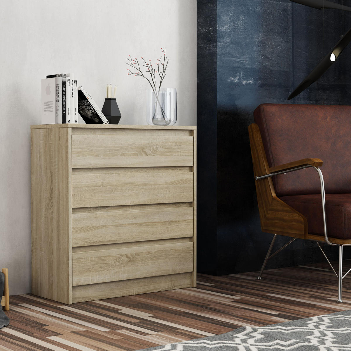 KOMMODE ASTORRE 75/82/35 cm mit 4 Schubladen Sonoma Eiche - Sonoma Eiche, Holzwerkstoff (75/82/35cm) - MASSENO