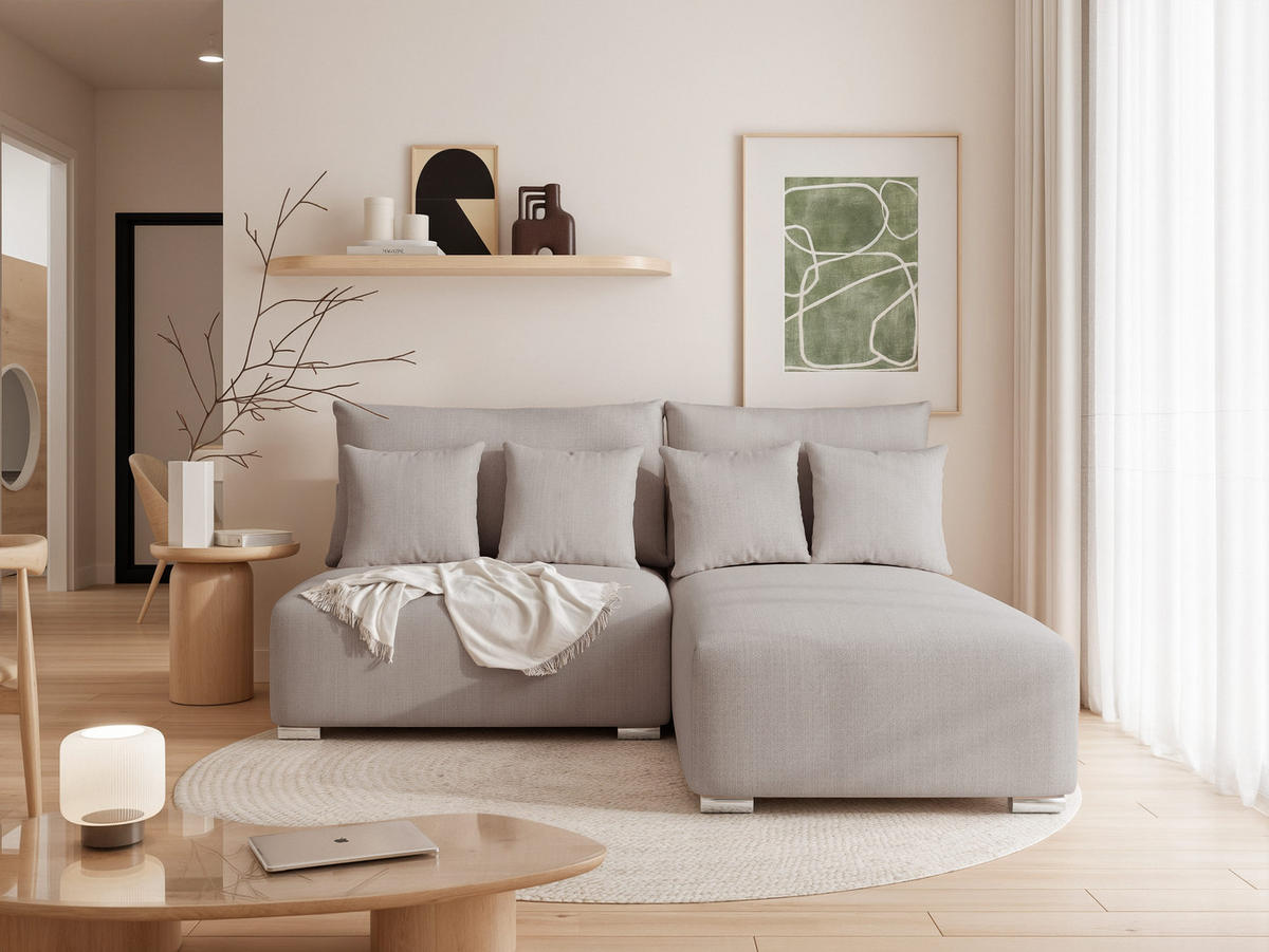 ECKSOFA ELVO mit Schlaffunktion und Bettkasten Hellgrau - Hellgrau, Holzwerkstoff/Kunststoff (208/190cm) - Idohome