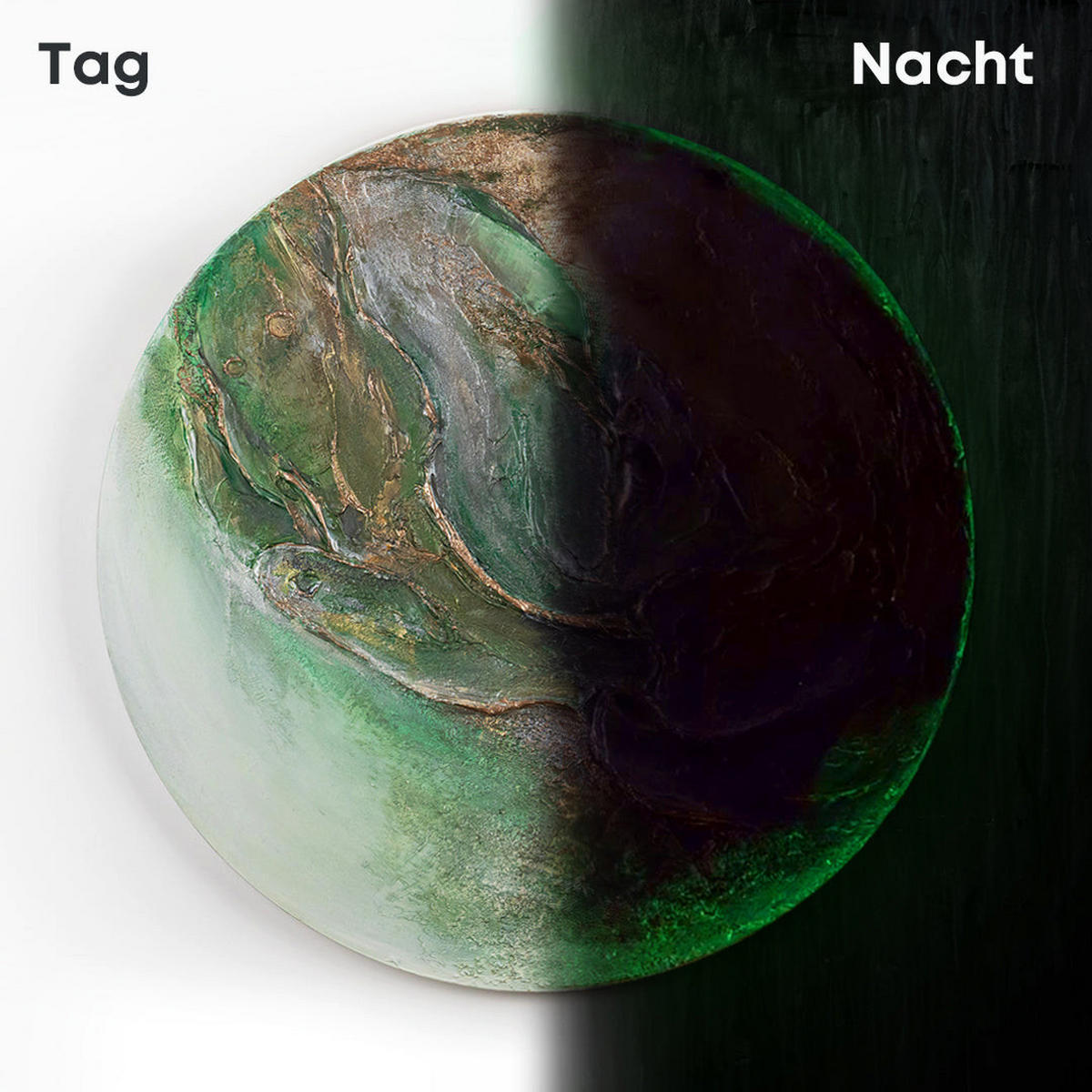 GEMÄLDE Uranus nachtleuchtend 70 cm - Grün, Holz (70/4cm) - YS-art gallery