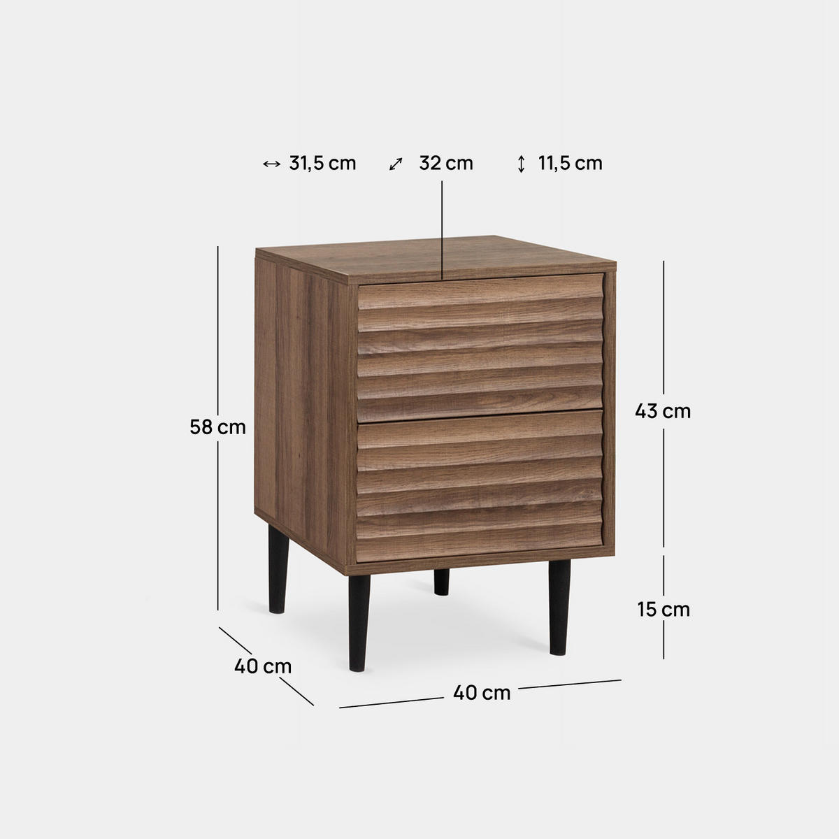 NACHTTISCH 2 SCHUBLADEN Evoke Walnuss 40 cm x 58 cm - Walnussfarben, Holzwerkstoff (40/58/40cm) - Klast Home