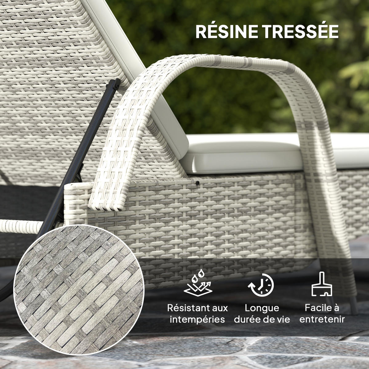 SONNENLIEGE-SET DE-13617 2 Stück mit Tisch & Rollen Creme - Creme, Kunststoff/Metall (73/103/200cm) - ComfortXL