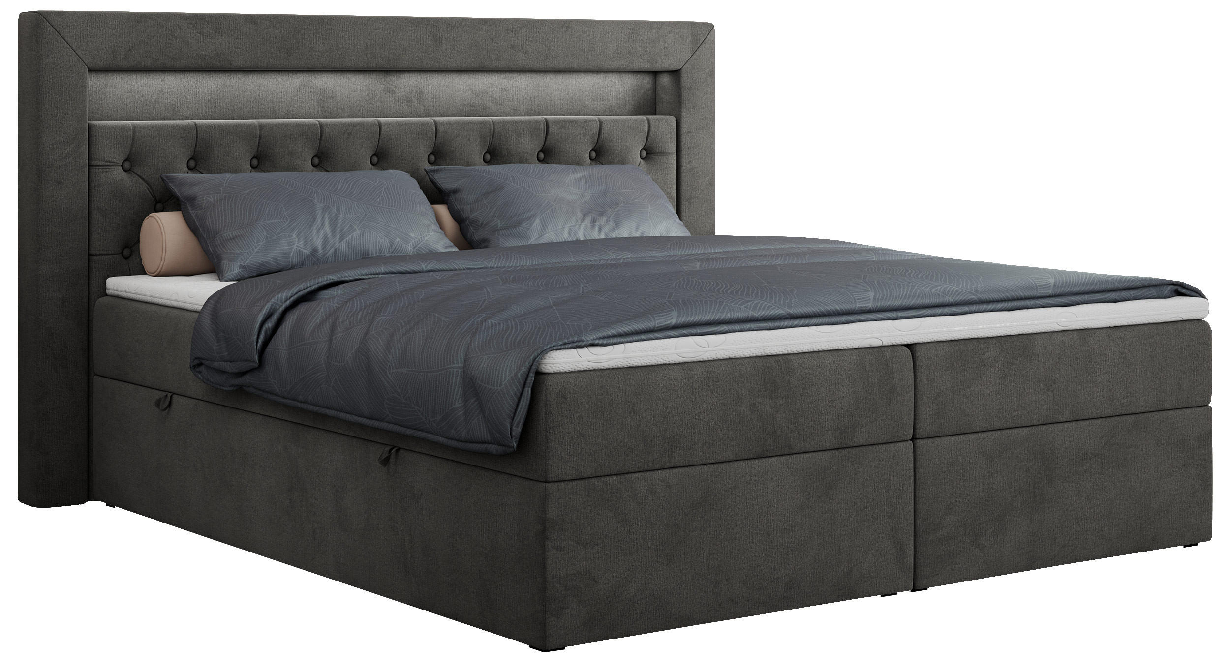 BOXBETT GOLD-6 LED 120/200 Dunkelgrau Velvet - H3 - Dunkelgrau, Holz/Textil (120/200cm) - MKS