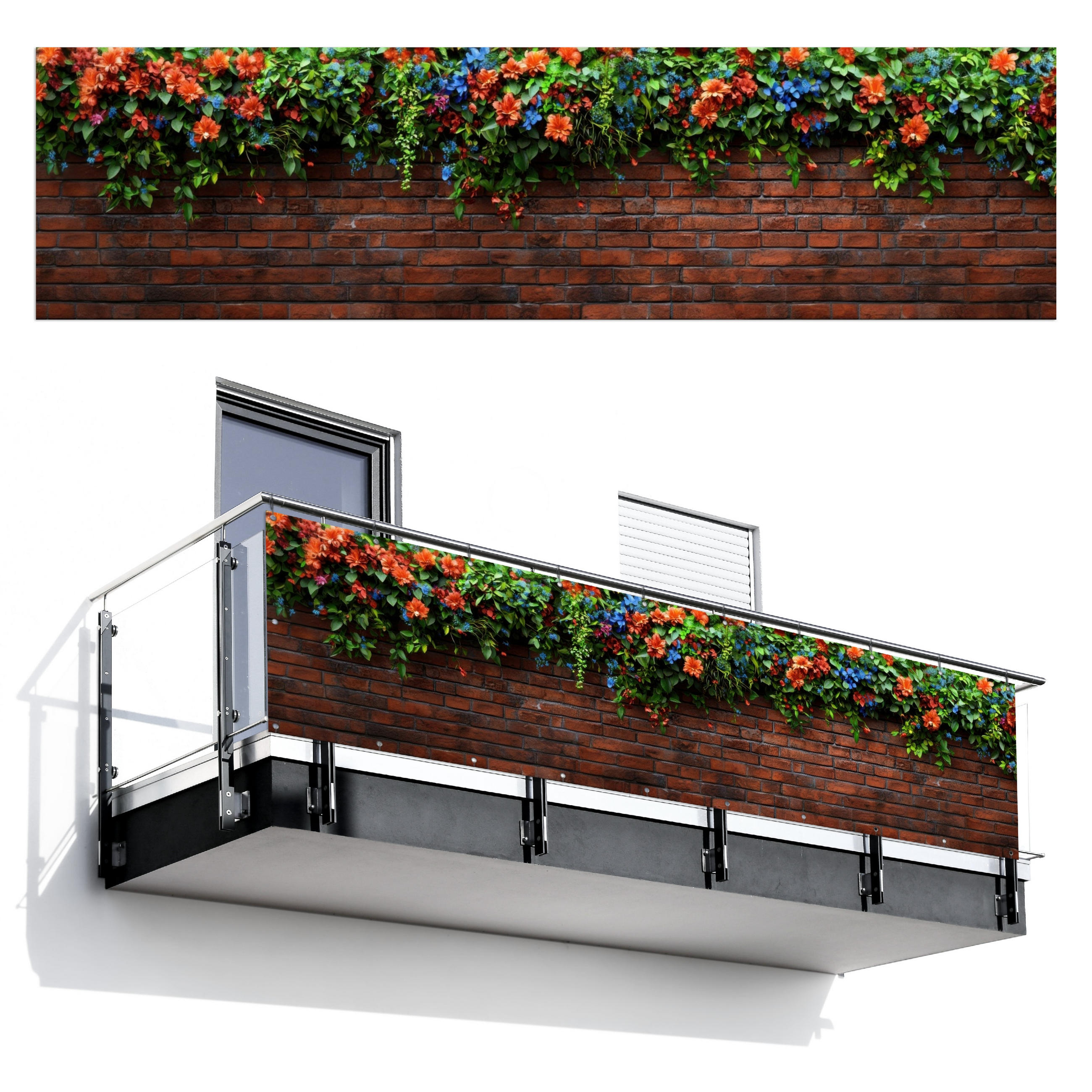 BALKON-SICHTSCHUTZ Blumen - Wand - Grün - Orange - Rotbraun, Kunststoff (300/80cm) - MuchoWow
