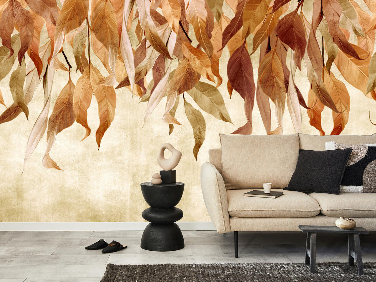 FOTOTAPETE Blätter Pflanzen Natur für Wohnzimmer 400x280 - Beige/Rot, Papier (400/280cm) - Muralo