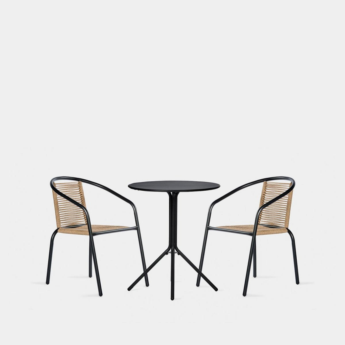 GARTEN-SET mit Tisch und 2 stapelbaren Stühlen in Schwarz Sakda - Schwarz, Metall - Klast Home